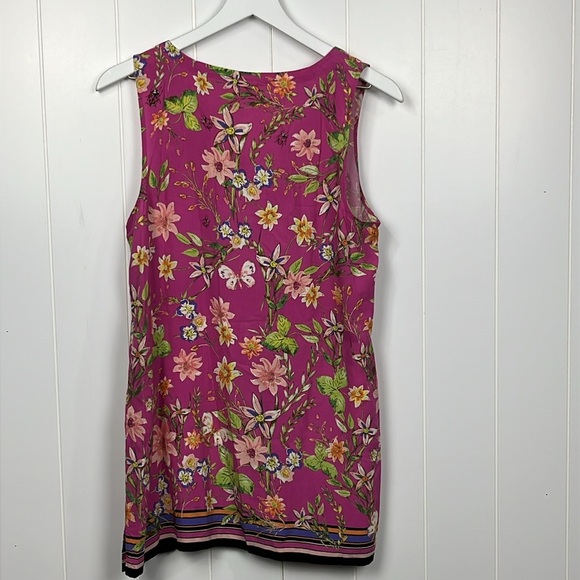J. Jill Womens Tunic M Purple Pink Floral Print Contrast Border Pullover Rayon - Picture 9 of 13